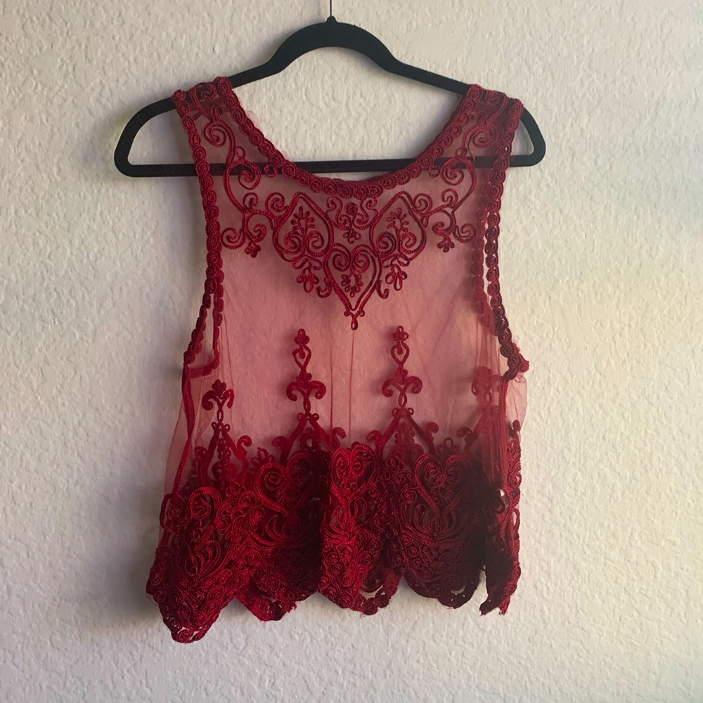 Dark red lace lingerie shirt (see through!)
